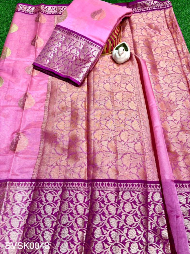 CHINIYA SILK SAREE WITH BLOUSE - PINK COLOR, BEAUTIFUL PALLU