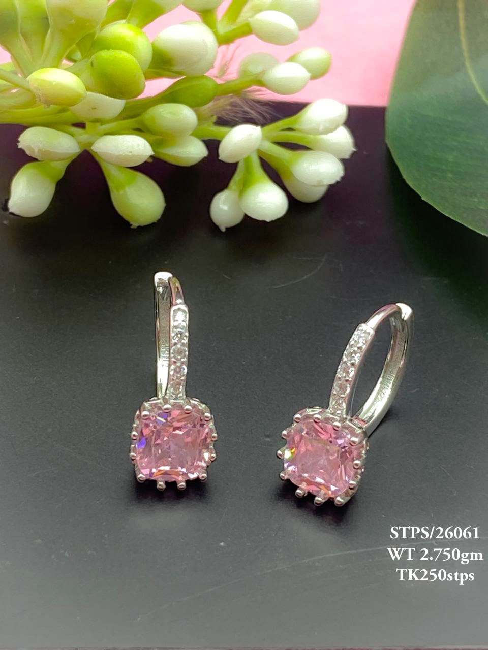 PINK COLOR SILVER EARRINGS