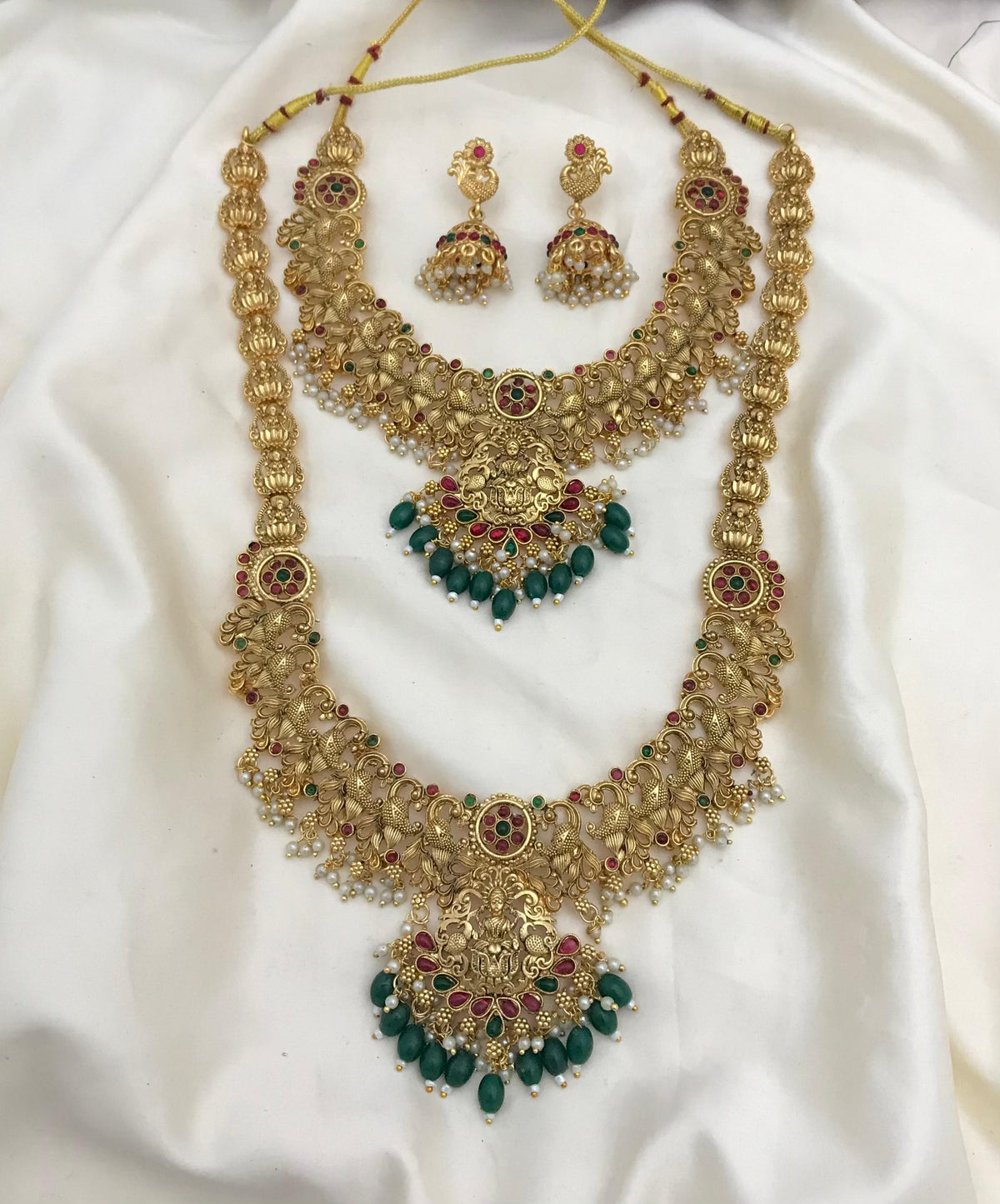 GOLD PLATED ANTIQUE COMBO SEMI BRIDAL JEWELLERY SET