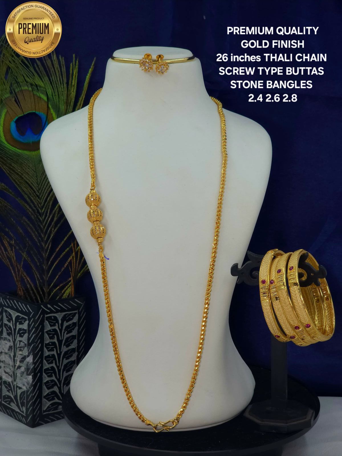 PREMIUM GOLD FINISH 26 INCHES THALI CHAIN SCREW TYPE BUTTAS STONE BANGLES CUM PREMIUM AND BEST QUALITY